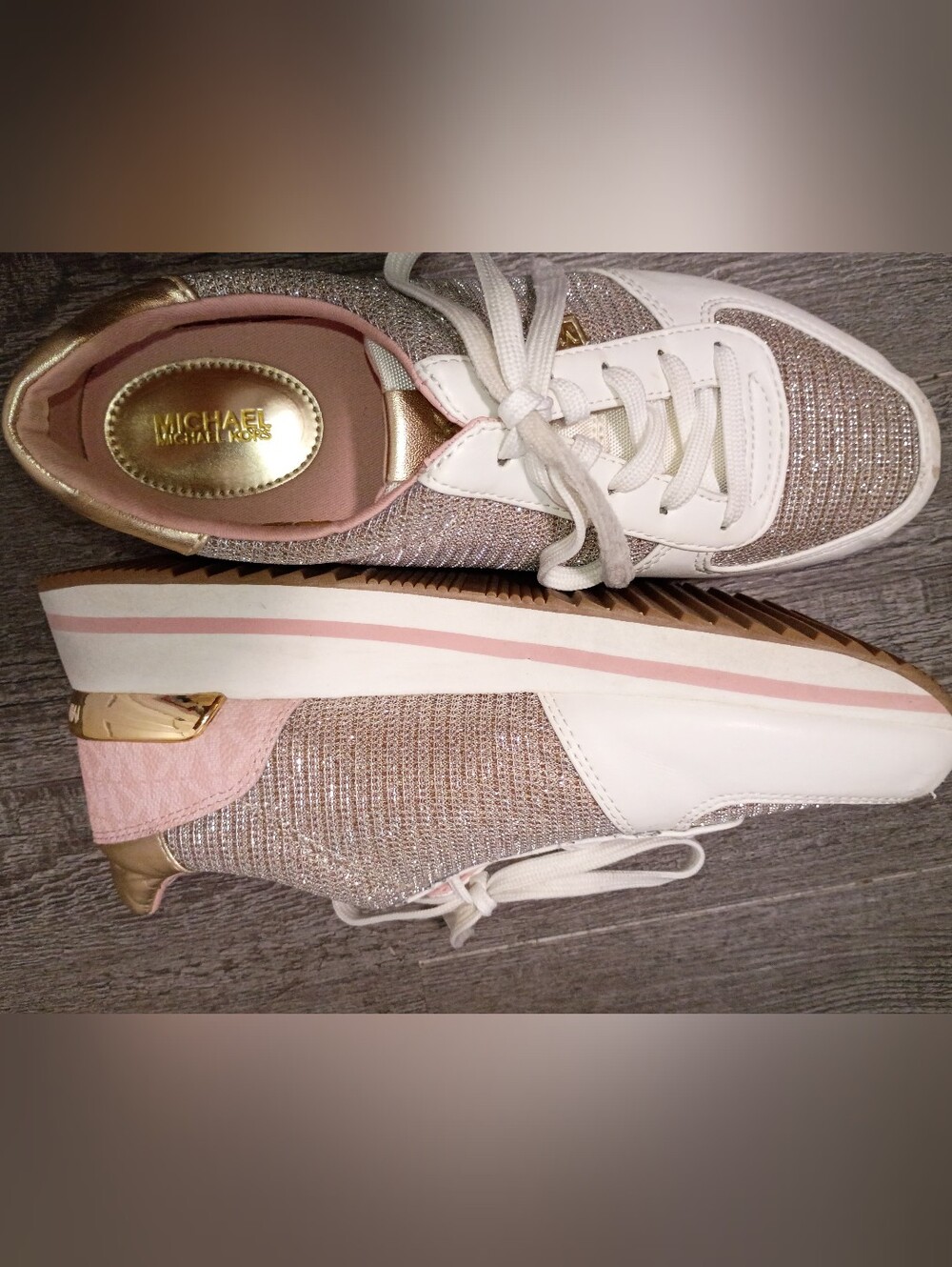 Michael Kors Women's Pink Metallic Lace-Up Sneakers